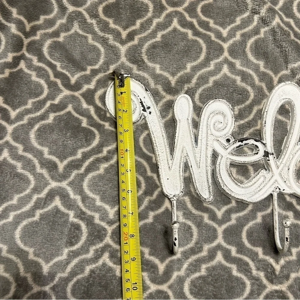 Beautiful Country-Chic Painted Metal Welcome Wall Decor With Coat Hooks.